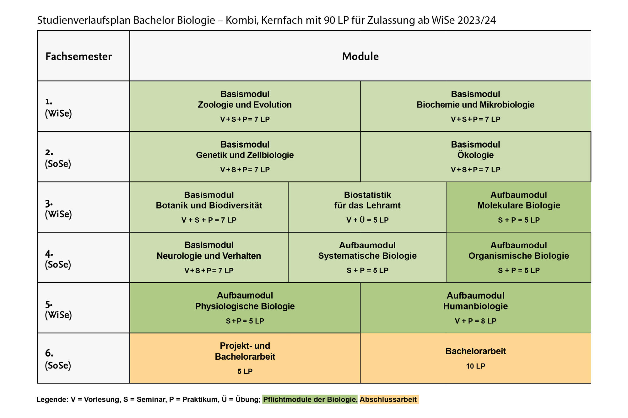 Studienverlauf Bachelor Kombi Kernfach ab WiSe2023-24